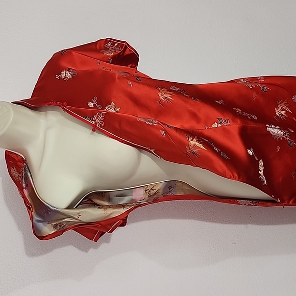 Vintage Dress Chinese Asian Qipao Cheongsam Satin Side Slit Red Size M - Picture 11 of 17